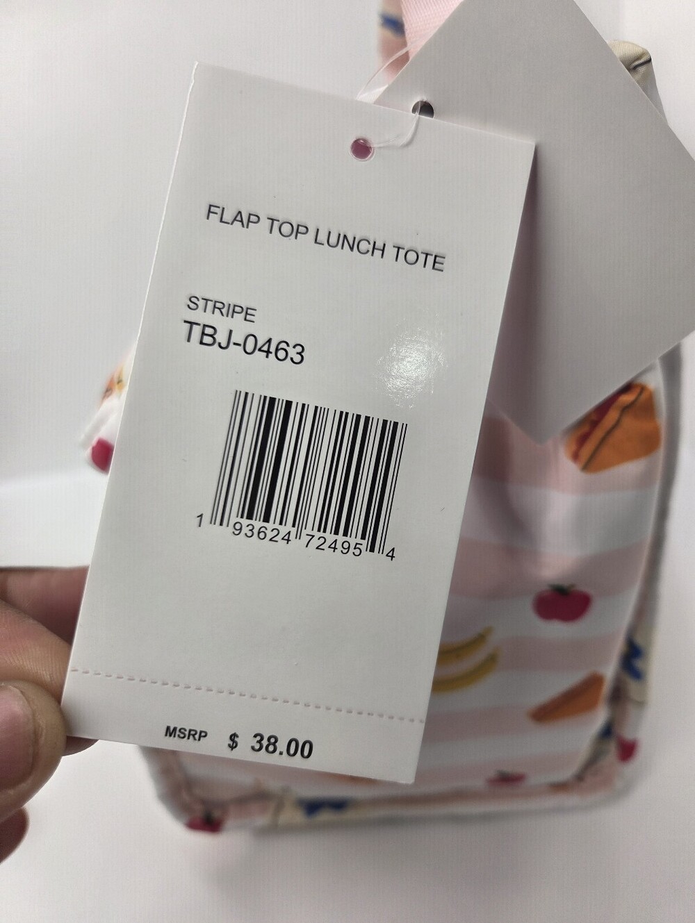 💕▪️Betsey Johnson ▪️Pink Striped Flap Top Lunch Bag with Fruit & Snack Print - Picture 5 of 6